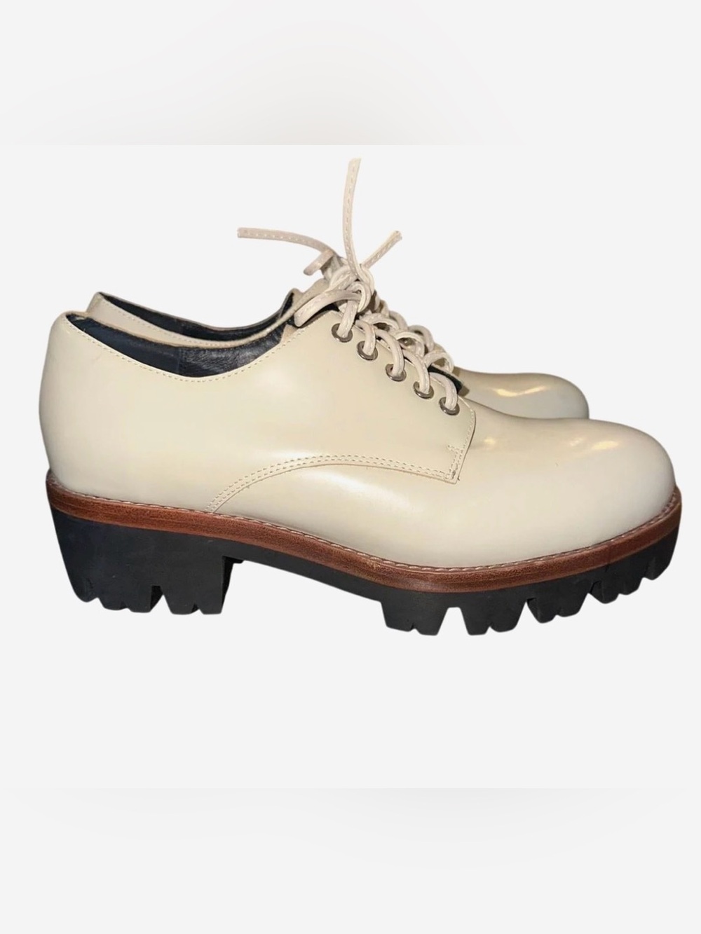 Jeffrey Campbell Cream Leather Derby Oxford Lug Sole Shoes Anthropologie Size 7